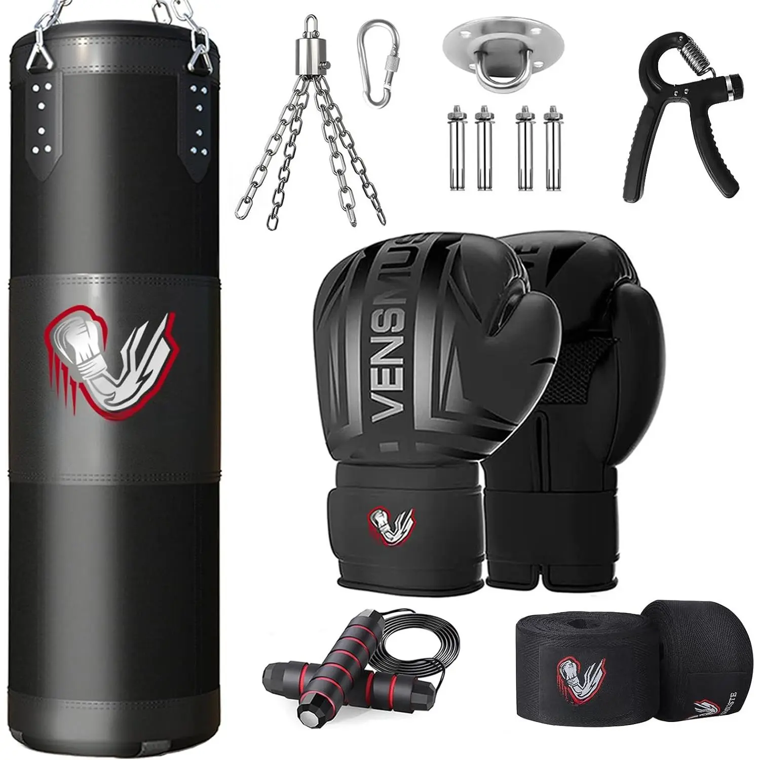 Punching Bag for Adults, 4FT Oxford Heavy Boxing Bag Set, Punching Bag with 12OZ Boxing Gloves, Chains, Hand Wraps, etc. Suitable for MMA Karate Kickboxing Boxing - Unfilled