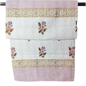 kanthaNtapestryart Indian Hand Block Print Kantha Cotton Kantha Throw Blanket Indian Bedspread Kantha Bed Cover Sofa Throw Bedspread Blanket (King/Queen Size 90x108 Inch), Blue
