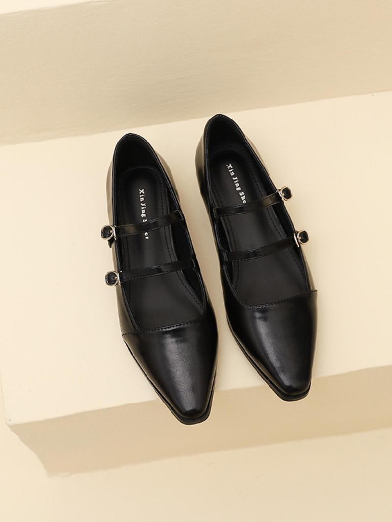 Retro English Style Mary Jane Shoes for Women, Square Toe Casual Buckle Flat Shoes for Commuting, PU Leather Trendy Footwear
