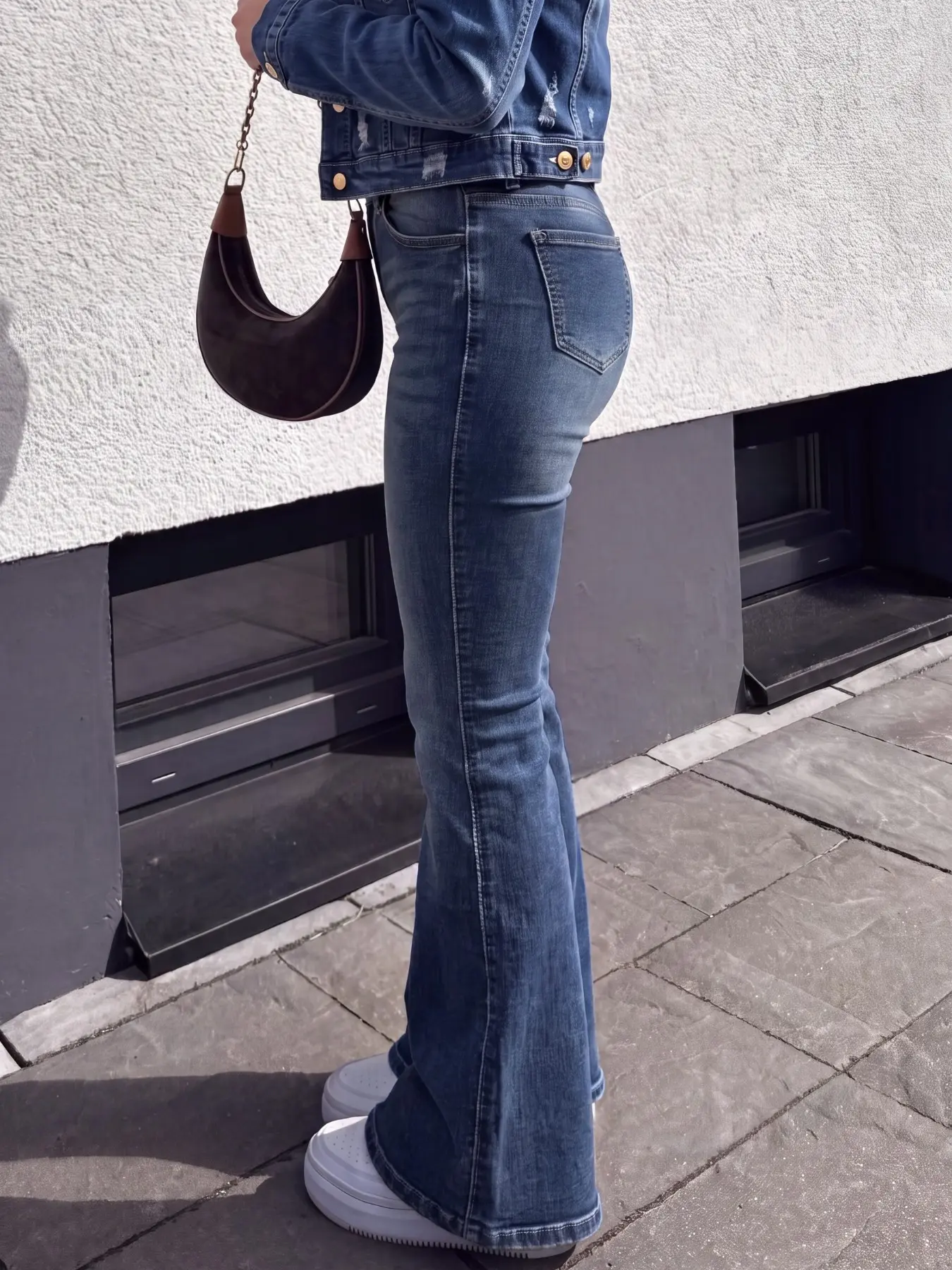 Women's Elastic High-Waisted Jeans, Comfortable Fabric, Loose Fit Super Flare Pants, Bottoms, Ideal for Daily Wear, All Seasons Casual Style
