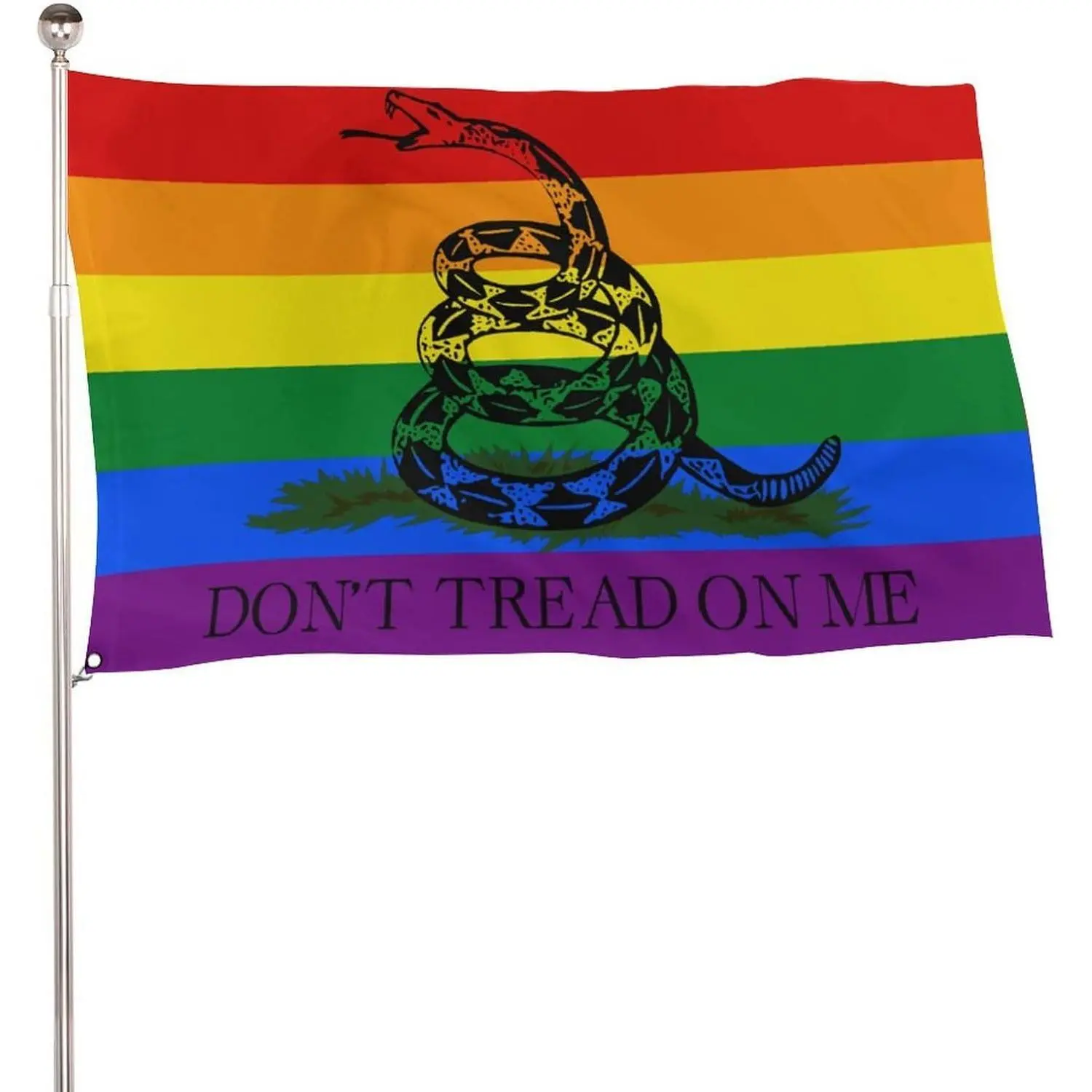 Gadsden LGBT Flag 115D Polyester 5x3 Ft with 2 Metal Eyelets