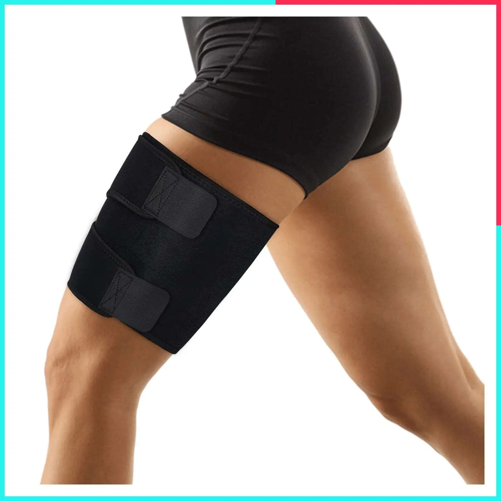 Thigh Wrap Support - Black, Size L | Adjustable Neoprene Compression for Hamstring, Quad, Groin Muscle Pain Relief for Men & Women