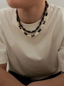 2-Piece Japanese Retro Wooden Shell Necklace Set, Boho Style Jewelry, Solid Wood Bead & Shell Patch, Versatile for Camping Beach Commute, Unique Men's Gift