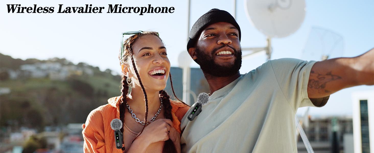 Wireless Lavalier Microphone for iPhone Android Plug-Play,2 Pack Mini Microphone Professional Noise Reduction Recording Clip Mic for Creator Interview YouTube Interview Vlog Creator