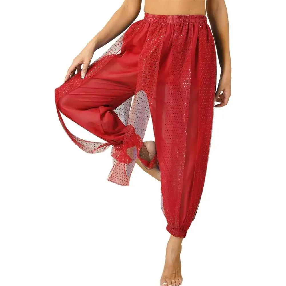 Chiffon Belly Dance Harem Pants Arabic Halloween Lantern Shiny Sequins Pants Fancy Pants Bloomers Trousers for Dancing Women