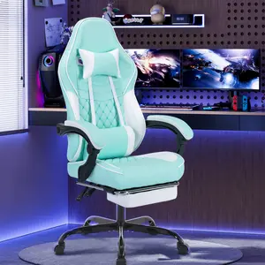Computer Gaming Chairs with Massage Lumbar Support and footrest, Ergonomic Video Gamer Chairs, Racing Style Computer Chair Adjustable Headrest for Adults,GREEN