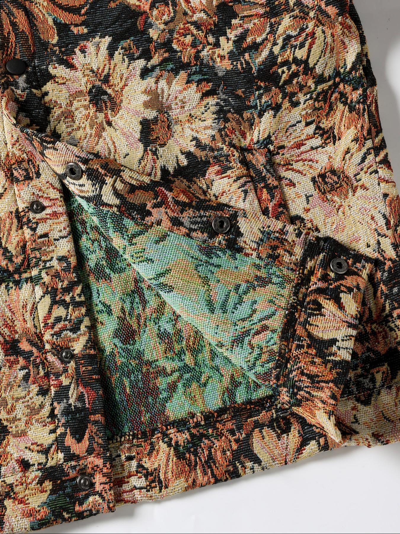 Men's Floral Print Button Front Jacket, Coats, Regular Fit Casual Long Sleeve Collared Outerwear for Fall & Winter, Men's Clothes for Daily Wear