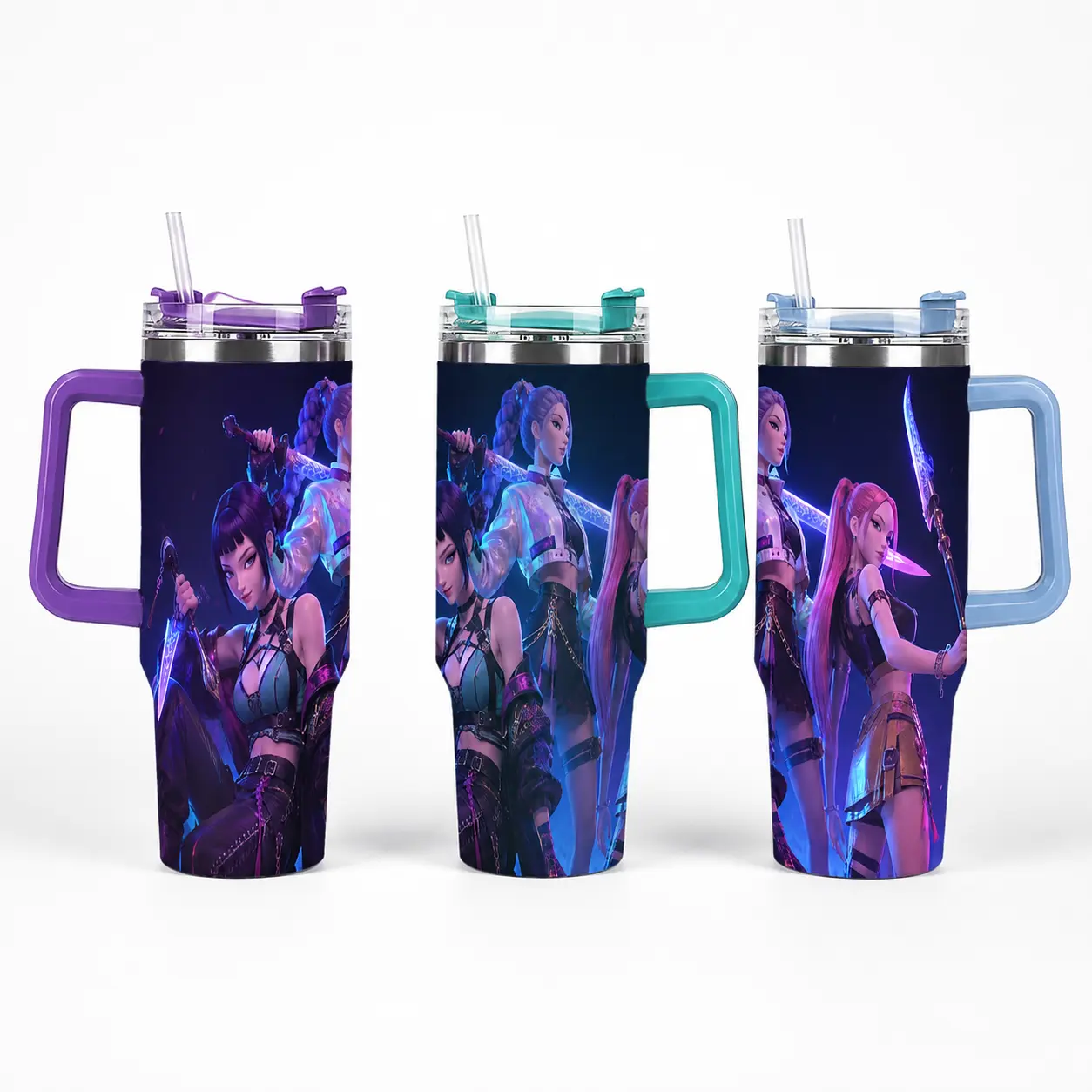 40oz Pop Idol Anime Graphic Travel Mug with Handle and Straw – Leak-Resistant Stainless Steel Insulated Water Bottle