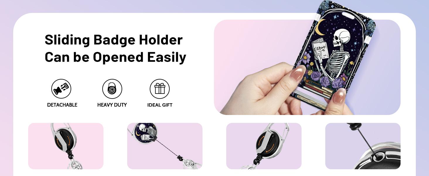 ID card lanyard, badge holder with retractable reel clip, cute turtle design name tag lanyard, stand-up ID card protector, widely applicable, exquisite gift, simple ID card holder