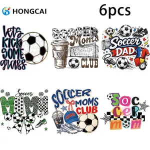 6pcs Football Theme Heat Transfer Stickers, Event Support Fan Iron-On Patches, Htv Heat Transfer T-Shirt DIY Clothing Stickers