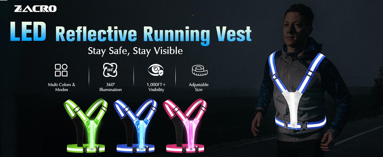 LED Reflective Vest Running Gear, 5 Lights Colors High Visibility Reflective Running Gear Rechargeable Light Up Running Vest for Walking Running Cycling, Adjustable for Men Women Kids