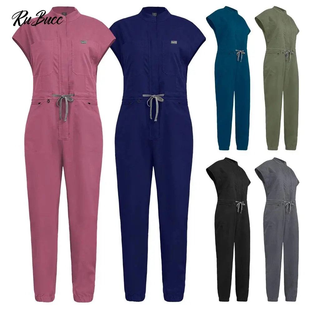 Quick Dry Short Sleeve Operating Room Scrubs Jumpsuits Elastic Surgical Workwear Women Lab Gown Factory Direct Sale Work Uniform