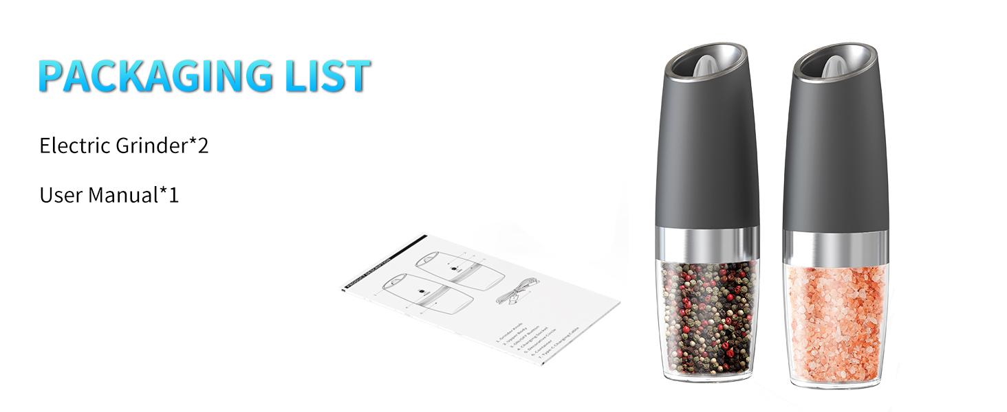 2pcs Gravity-sensing Electric Salt And Pepper Grinder Set, Battery-powered LED Light, One-hand Operation,Local Warehouse, Adjustable Coarseness Grinder, Black Kitchen Gadget, (Grinders Only, No Salt or Pepper Included)