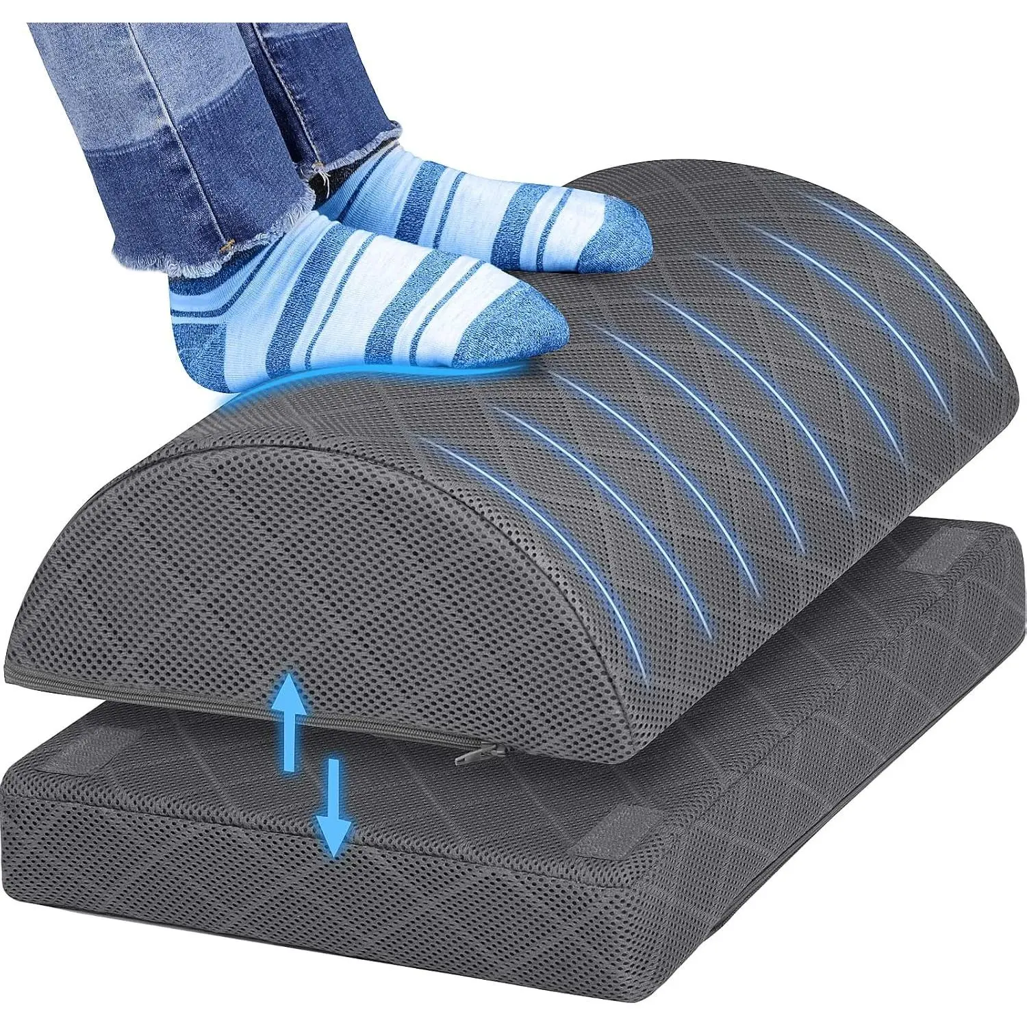Foot Rest,Desk & Gaming Accessories,Foot Rest for Under Desk at Work,Comfortable Footrest with 2 Adjustable Heights & Removable Cover, Office Desk Accessories（Gray）