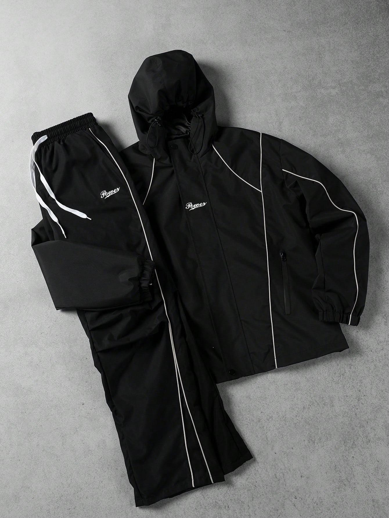 VIRAL Black Techwear Tracksuit Set | Y2K Reflective Piping Hooded Jacket & Pants
