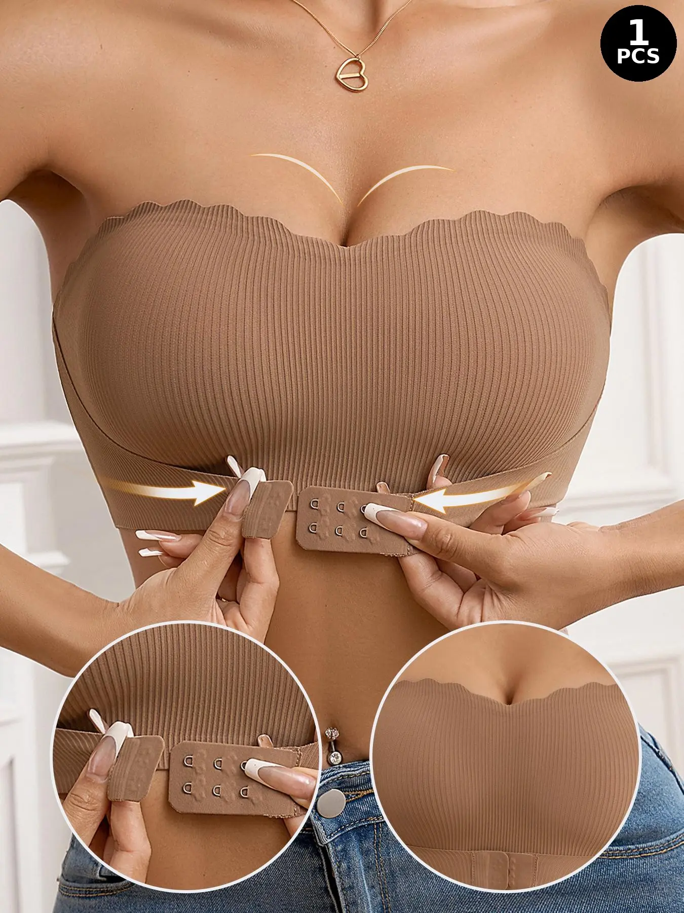Women's Solid Wireless Strapless Bra, Comfortable Breathable Hook & Eye Front Bra, Women's Lingerie for Daily Wear, Breathable Bras