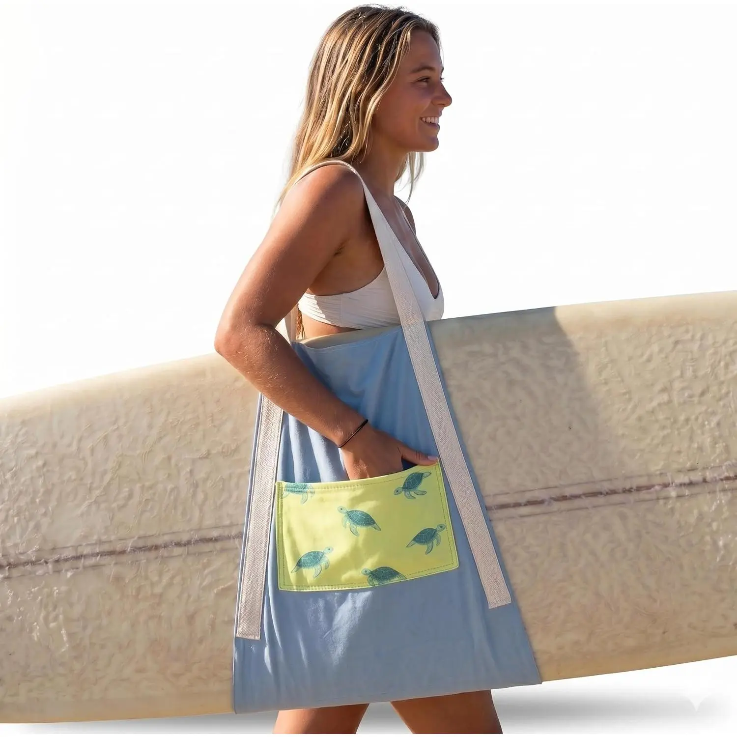Premium Surfboard Sling Bag & Carrier with Shoulder Strap, Eco-Friendly Canvas Reinforced Stitching, Hands-Free Surfboard Wrap for Longboards Shortboards Funboards, Original Design