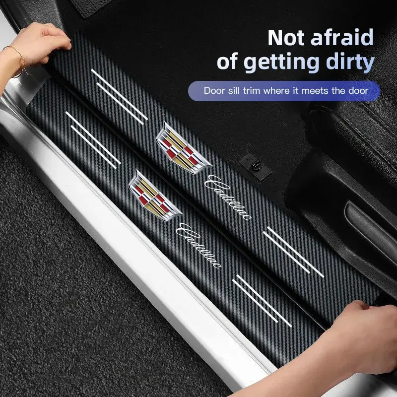 4Pcs Car Carbon Fiber Door Sill Sticker Anti-Scuff Plate Anti-Scratch Protective For Cadillac Escalade CTS ATS XTS CT4 CT5 XT5 XT4 XT6 CT6 Lyriq SRX ELR Celestiq EXT XLR