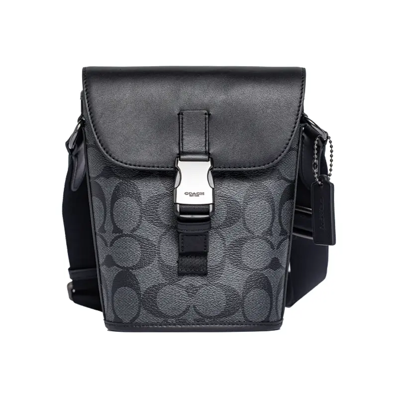 Coach Track 16 Classic Logo Pendant Crossbody Bag for Men, Coated Canvas and Leather, Mini, Sophisticated Gray