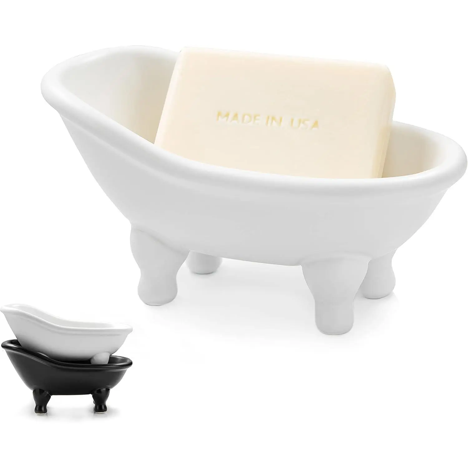 Soap Dish, Ceramic Soap Holder with Drainage for Shower, 1 Pack Bar Soap Tray, Keep Soap Dry & Easy Clean, Sponge Holder for Bathroom, Bathtub Kitchen Sink (White)