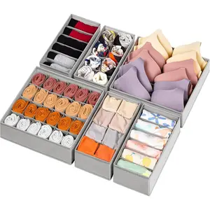 6 Pack Fabric Drawer Organizer/Divider Set for Clothing, Socks, Underwear, Bra, Baby Clothes, Bathroom Storage Solutions, Junk Drawer Reset Organizer