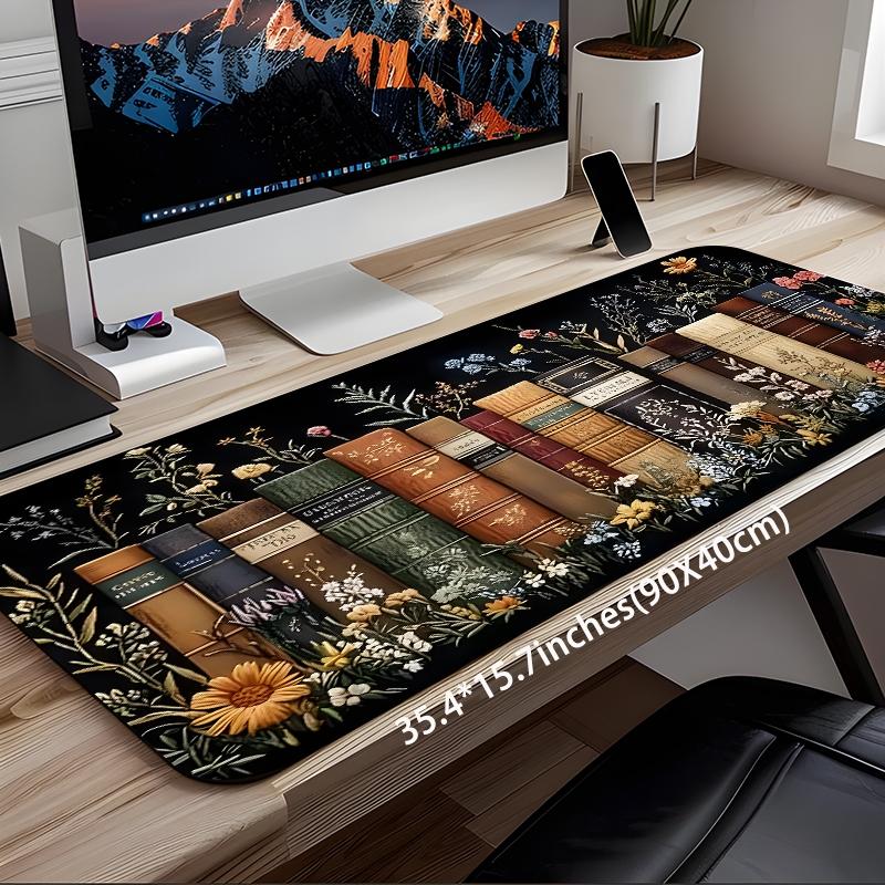 Floral Book Pattern Mouse Pad, Rectangle Gaming Mouse Pad, Non-slip Rubber Pad, Desktop Decoration Protection Pad for Home, Office, Laptop, Desktop Computer, Office Desk Accessories