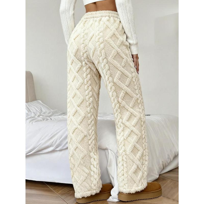 Women's Winter Lined Casual Pants - Jacquard Fabric & Drawstring Waist, Suitable for Home/Outdoor Wear