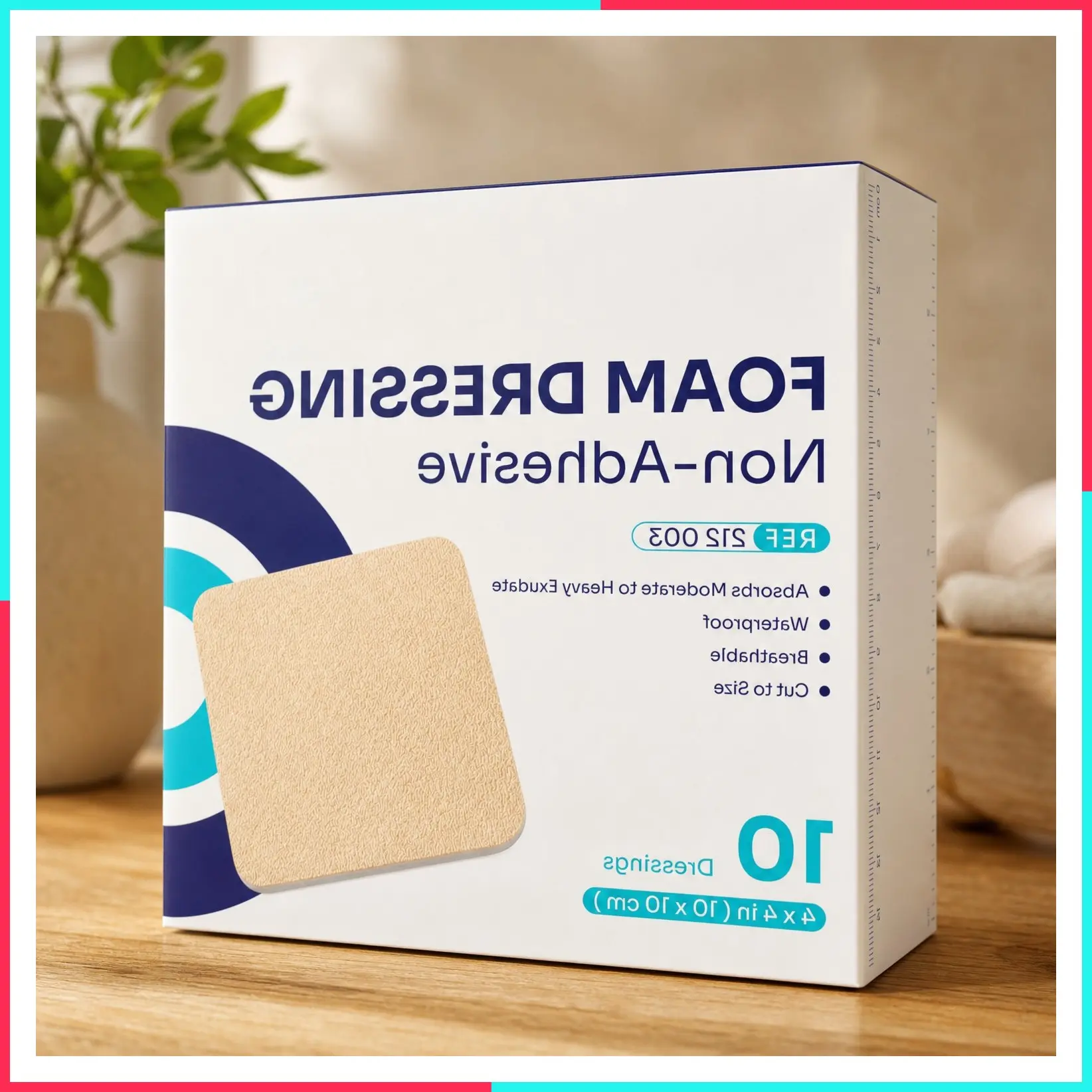 Non-Adhesive Foam Dressing Pads for Exudating Wounds, 4"x4", 10 Pack