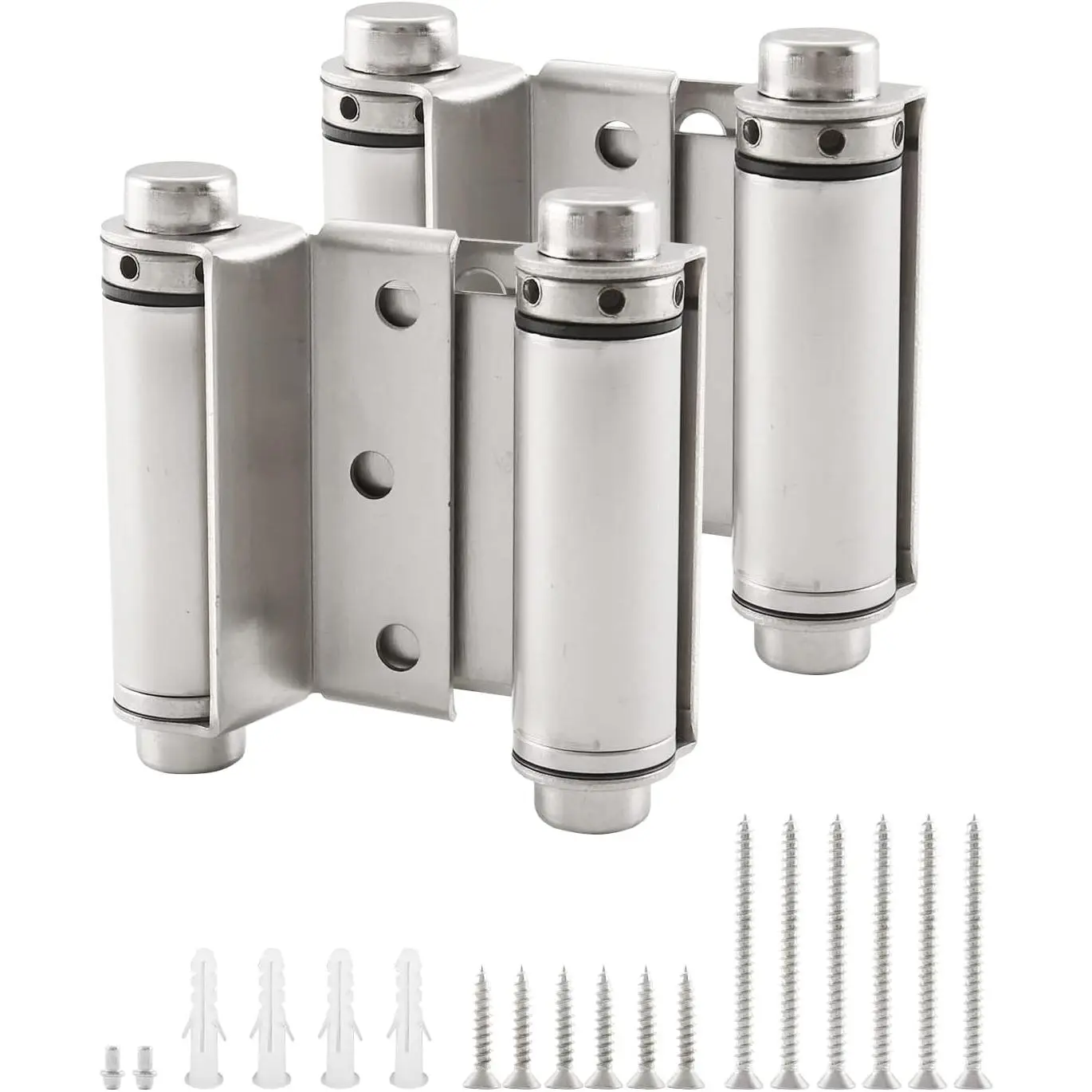 3" Double Action Spring Door Hinge, Self Closing Door Swing Hinge with Screws for Saloon Bar Pub, Swinging Cafe Doors, Satin Nickel Finish, 2 Pack