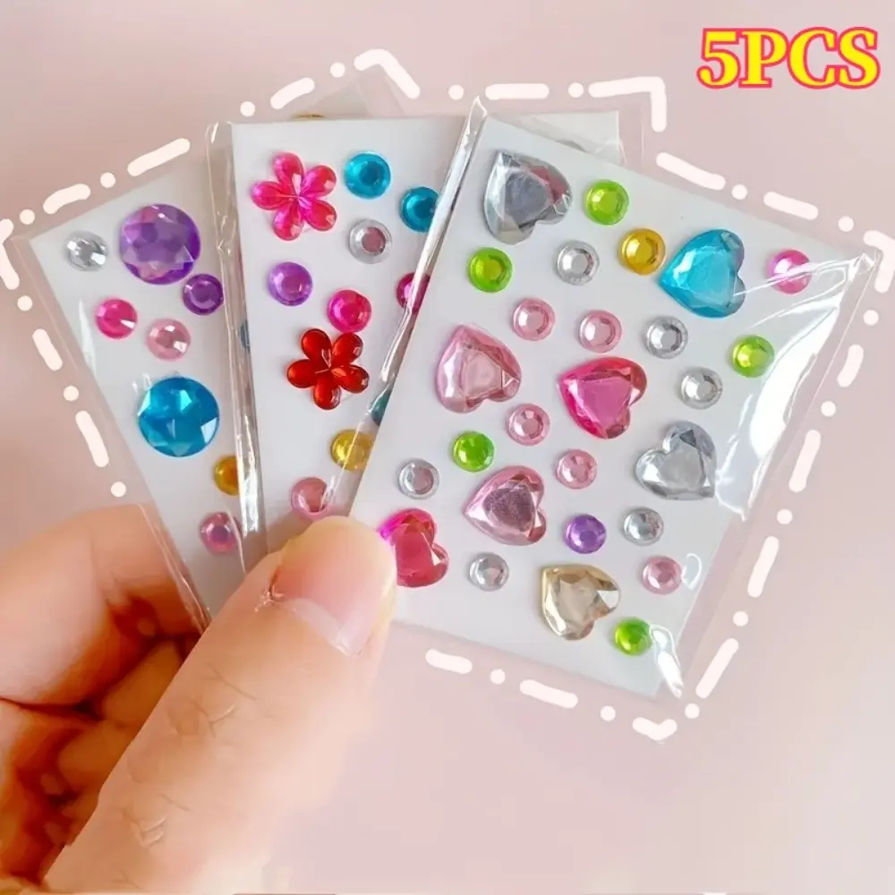 5Pcs Shiny Crystal Acrylic Gem Stickers Self Adhesive Rhinestone Jewel Decals 3 Shapes Glitter Ornaments For DIY Craft Nail Art Body Makeup Holiday Party Decor Supplies