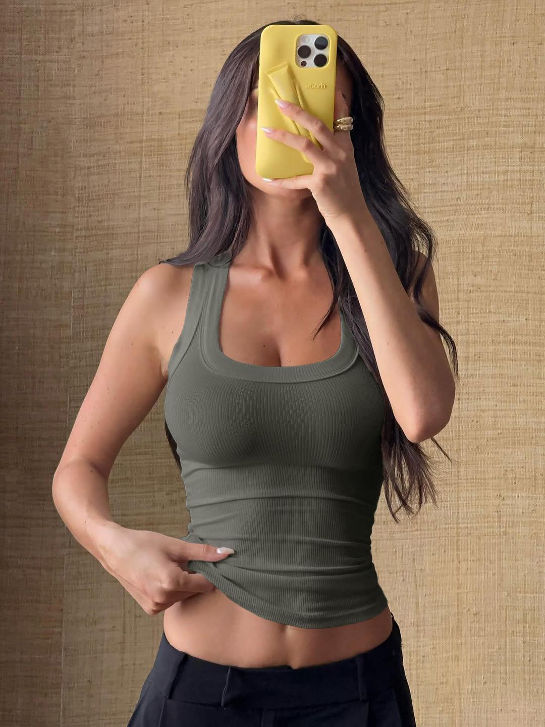 GGFL Women's Solid Color Racer Back Tank Top, Casual Sleeveless Top for Daily Wear, Ladies Clothes for All Seasons, Gamis, Womenswear