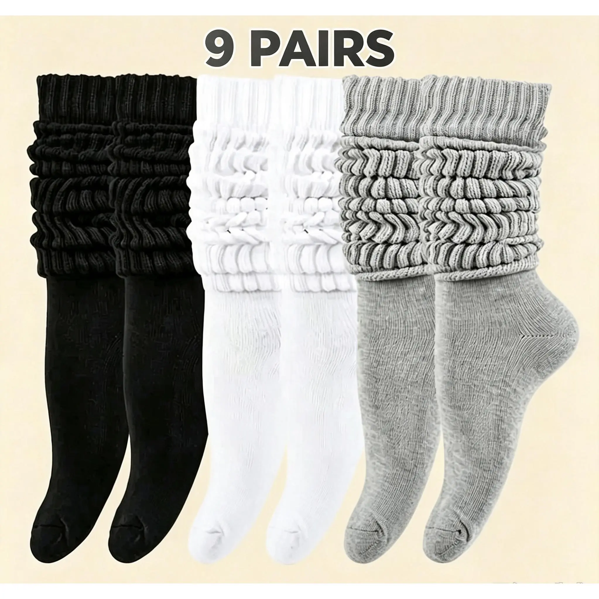 Women's 9-Pair Slouchy Scrunch Thigh High Boot Socks, Soft Warm Stretchy, Versatile for Casual Daily Home & Bridal Outfits (Unisex Fit Available)