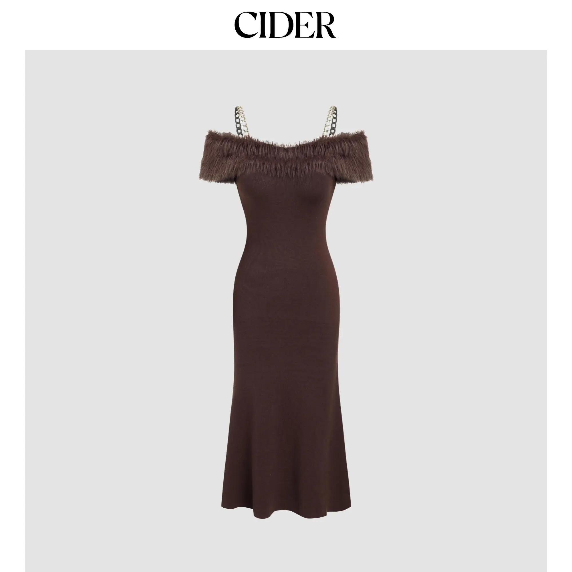 Cider [size 2-26] Knit Off-shoulder Faux Fur Chain Mermaid Midi Dress SummerFinds