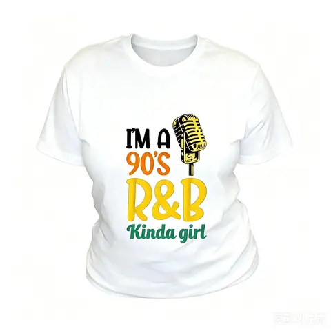 Cotton Short Sleeve T-Shirt - 90s R&B Kinda Girl Vintage Hip Hop Soul Music Tee, Bold Retro Style, Casual All-Season Graphic Top for Women, Party & Everyday Wear, Sizes S-3XL