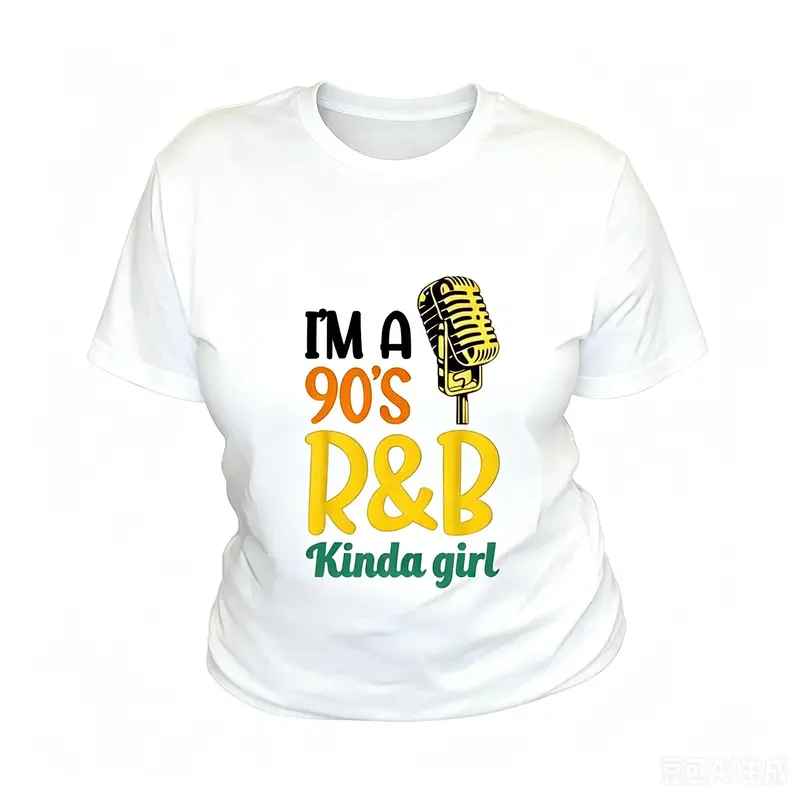 Cotton Short Sleeve T-Shirt - 90s R&B Kinda Girl Vintage Hip Hop Soul Music Tee, Bold Retro Style, Casual All-Season Graphic Top for Women, Party & Everyday Wear, Sizes S-3XL
