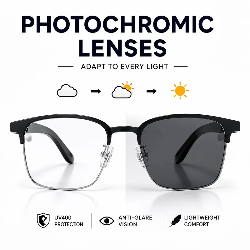 Smart Bluetooth Audio Sunglasses with Photochromic Lenses, Open Ear Stereo Sound, UV & Blue Light Protection, Built In Mic, Hands Free Calling, Voice Control, Touch Control for Driving Cycling Travel