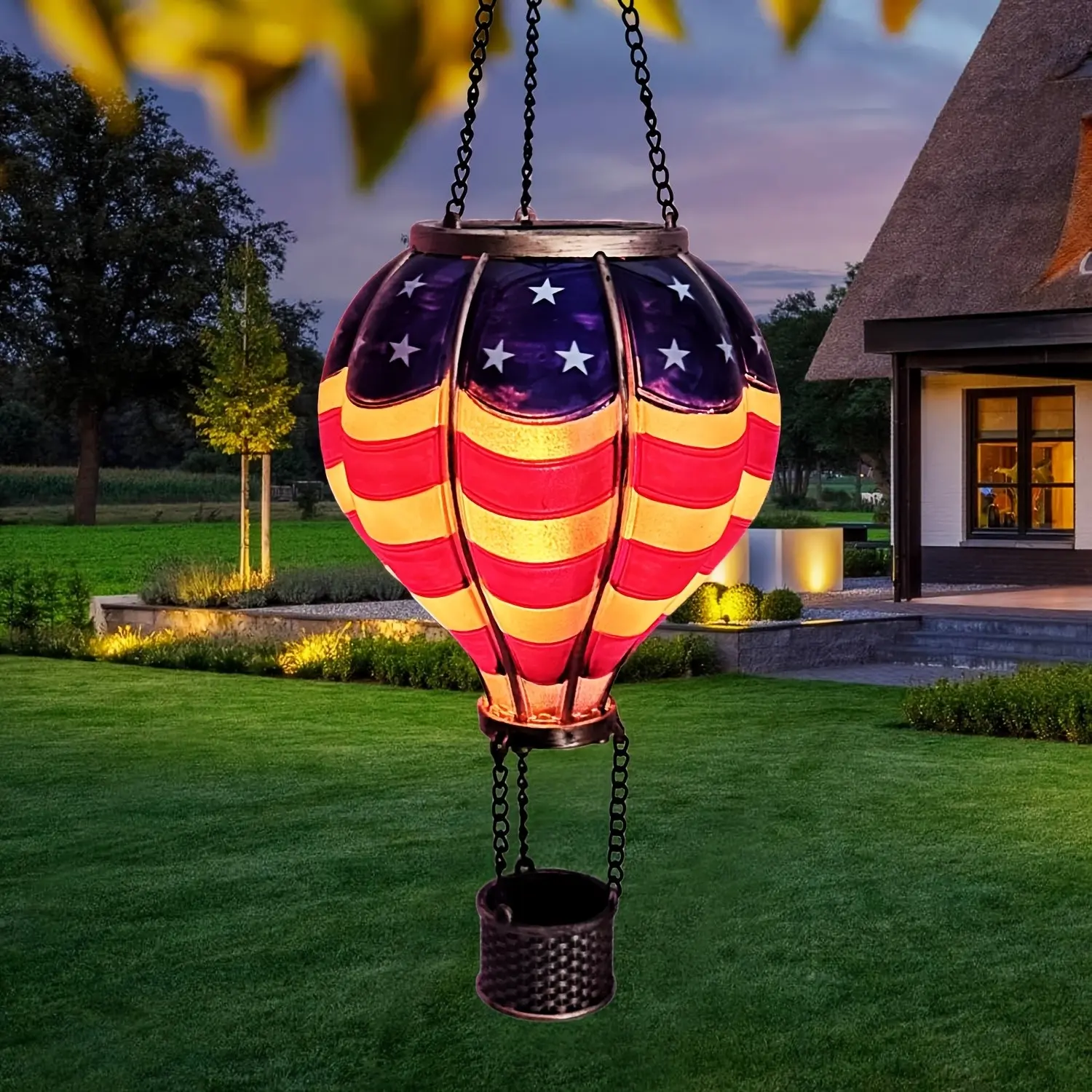 Solar Powered Hot Air Balloon Lantern, Flag Element Design, Outdoor Decoration, Energy Efficient Lighting, Perfect for Festivals