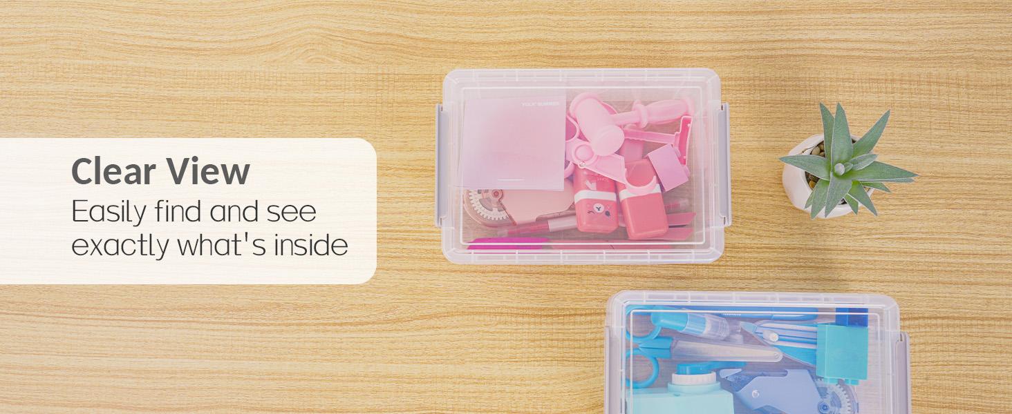 6 Pack Extra Large Plastic Pencil Box, Crayon Box, Marker Organizer with Lid-Stackable Storage Containers for Craft, Pen, Art Supplies, Grey