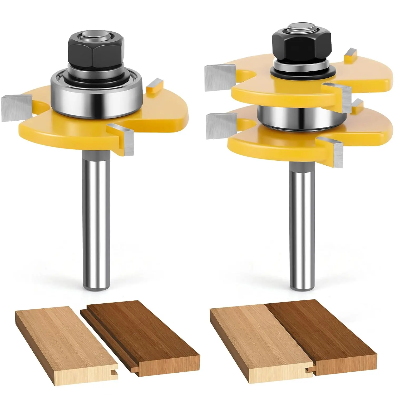 2 count Tongue and  Router Bit Set, 3rd Gen. 1/4 Shank Router Bits for 3/4" Stock, 1/2"  Depth, Adjustable 3  Shaker Cabinet Door Router Bits for Woodworking, Milling,