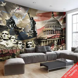 A 🇺🇸 American historical landmark pattern tapestry, highly suitable for decoration in the living room and bedroom for the 250th anniversary of the founding of the United States, indoor wall hanging art, with installation package included