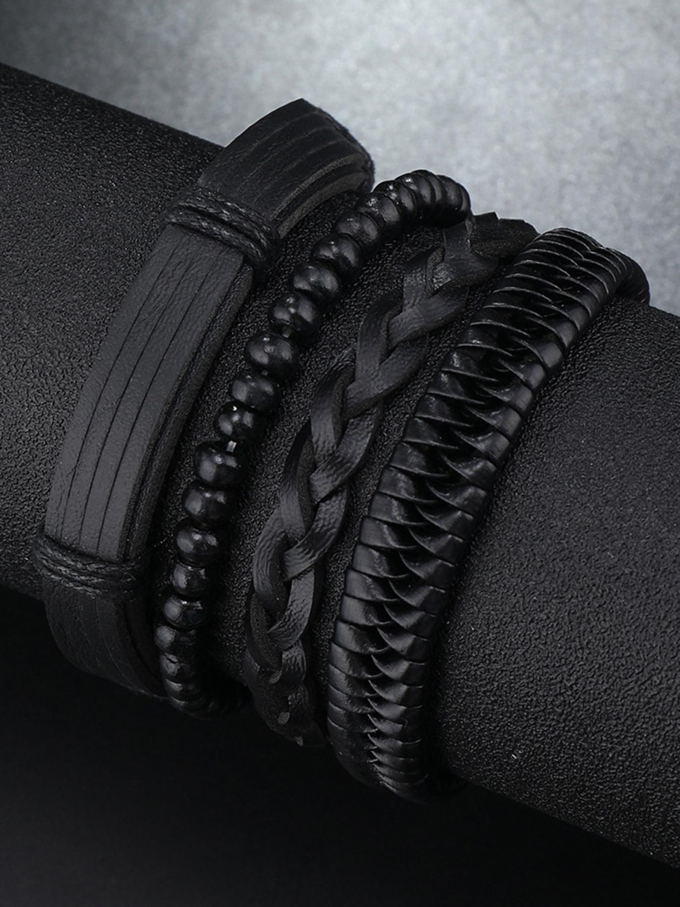 Men's Punk Style Leather Braided Bracelets, Vintage Beaded Bracelets, Fashionable Designer Jewelry for Party, Daily Clothing Decor, Trendy All-match & Exquisite Jewelry for Gift