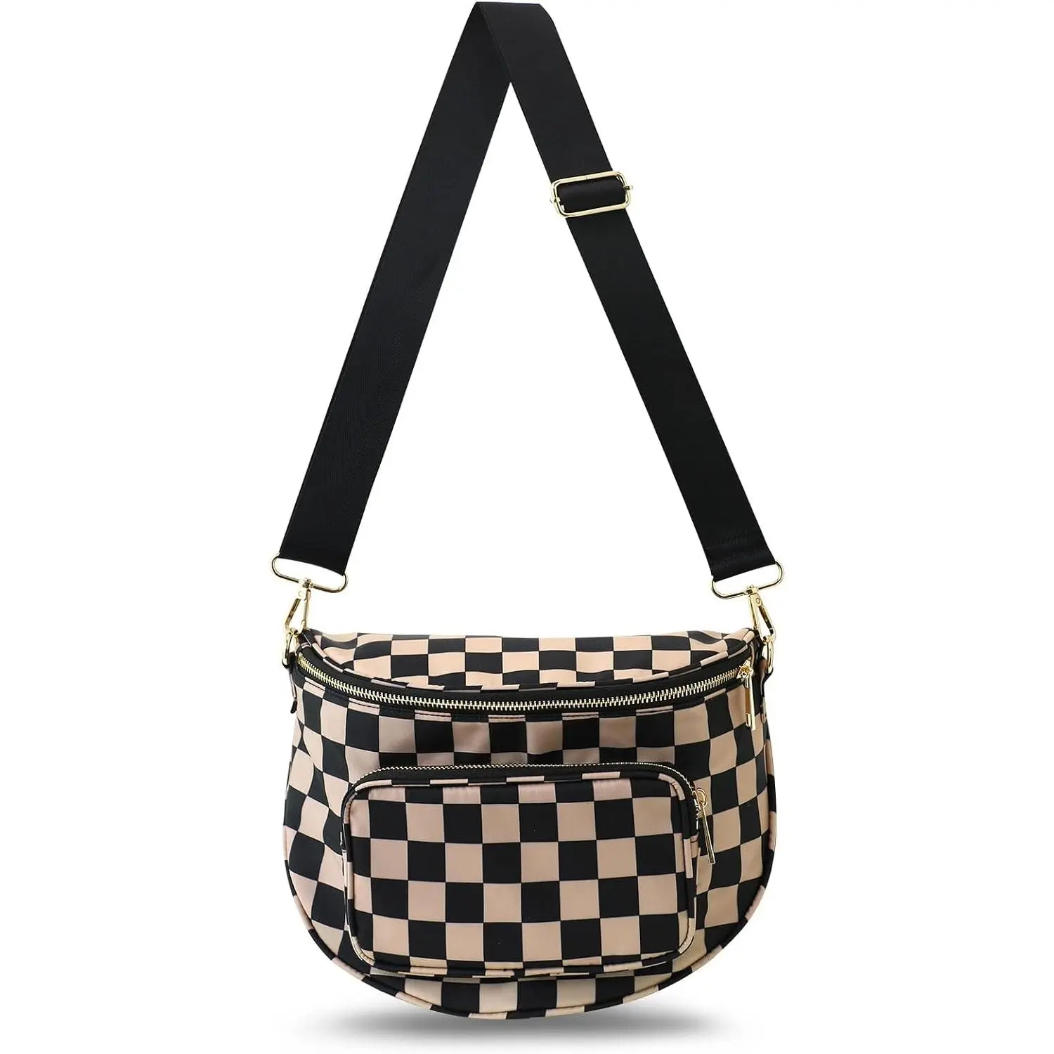 Large Checkered Bum Bag,  Design Crossbody Purse, RFID Women Travel Fanny Pack, Boho  for Girls, Spacious with Wide Strap
