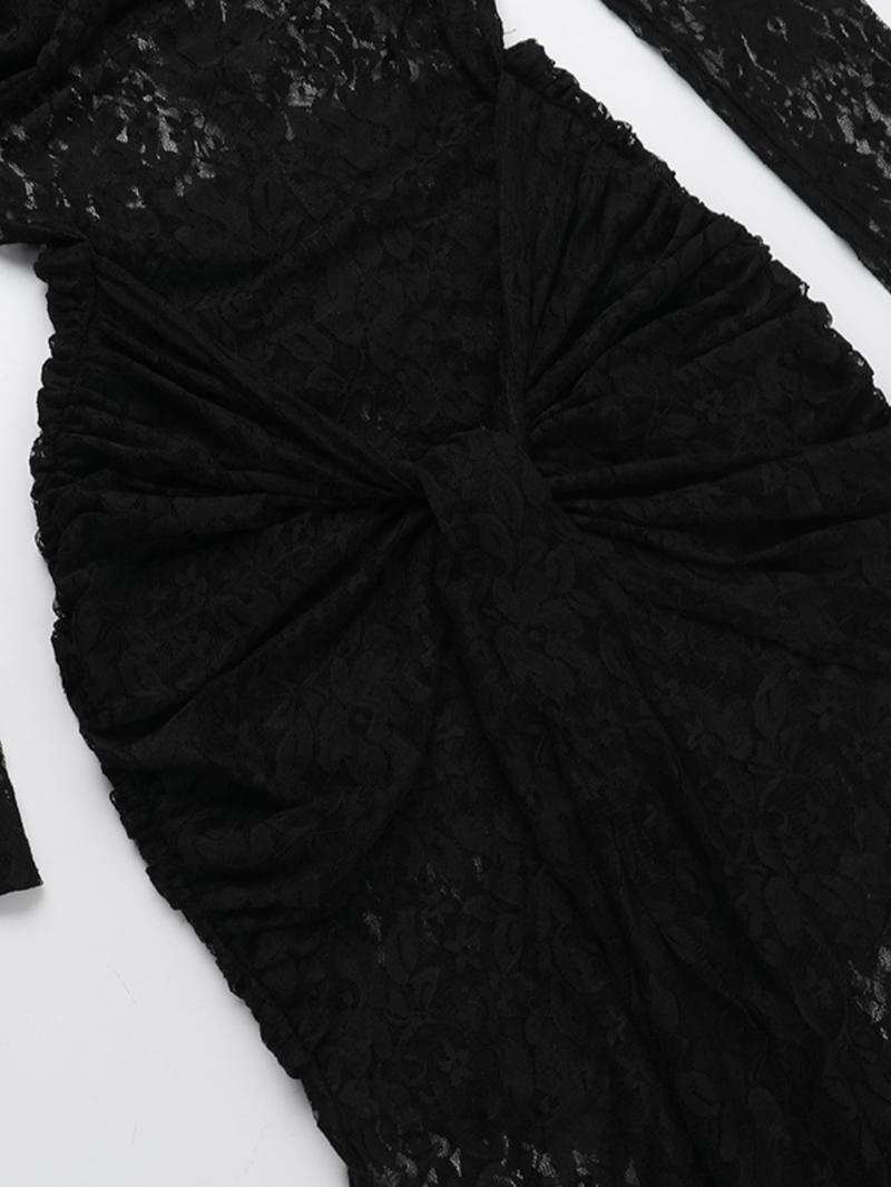 Styles by Faith Howard Women's Ruched Sheer Floral Lace Bodycon Dress, Elegant Long Sleeve Round Neck Maxi Dress for Party Holiday Wedding Guest, Ladies Fall & Winter Clothes