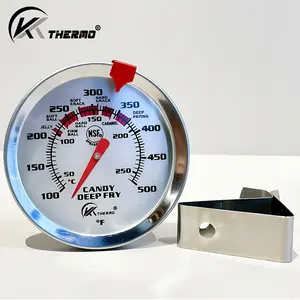 Nsf Certified Kt Thermo Candy Thermometer, Stainless Steel Probe, Large Easy-Read Dial, Cooks Oil and Sugar, 8"/4.8" Probes, Pot Clip Included