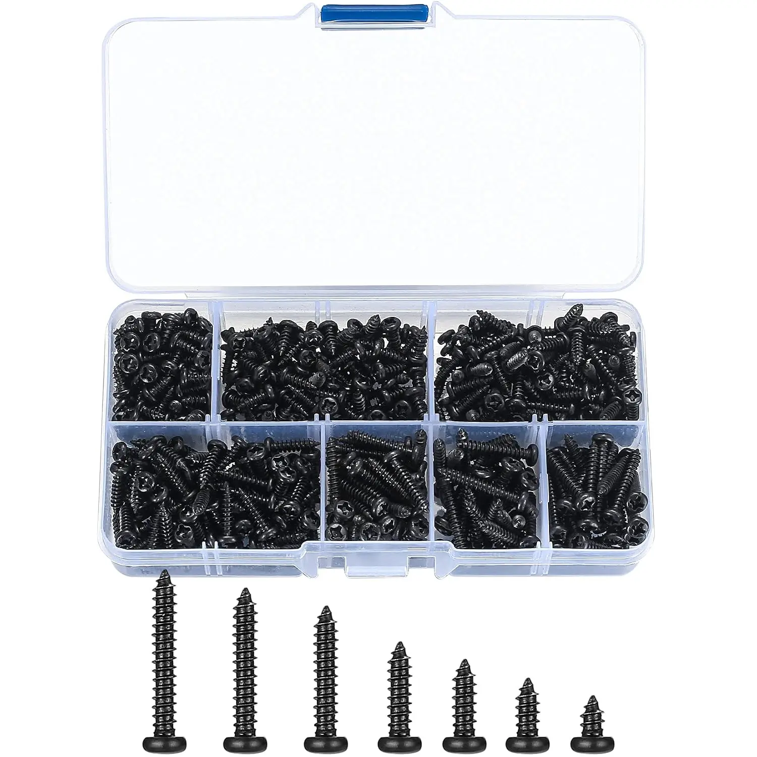520 count M3 Self-Tapping  Screws, Small Phillips  Pan Round  Screws, Black Carbon Steel  Screw for Plastic  Soft Metal - M3x(6mm/8mm/10mm/12mm/16mm/18mm/20mm) | Black Metal Screws,Small Black Screws,Small Screws,M3X(6Mm/8Mm/10Mm/12Mm/16Mm/18Mm/20Mm)
