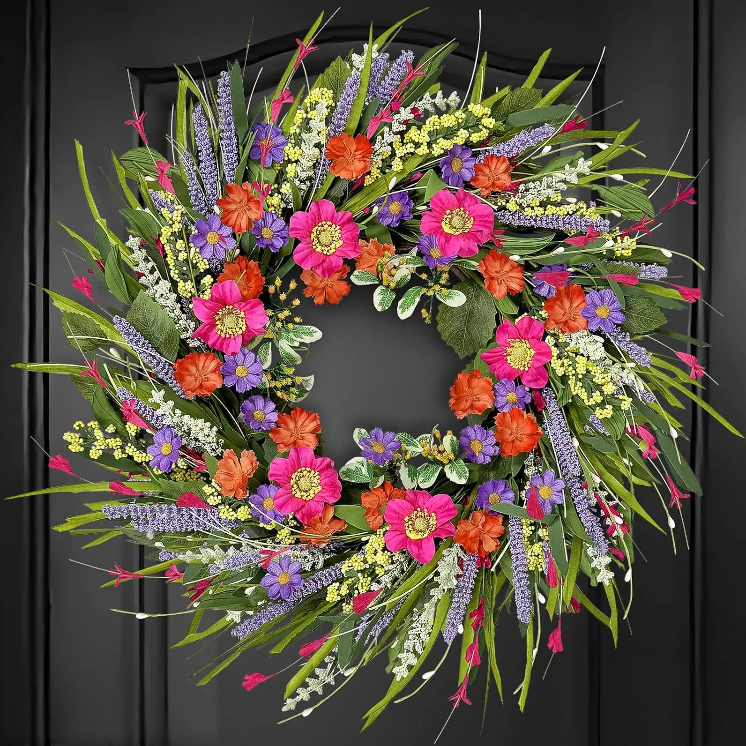 Spring Wreaths for Front Door 24 Inch with Vibrant Lavender and Daisy Large Spring & Summer Wreath for Door Outside Year Round Farmhouse Wedding Window Wall Decor Housewarming Gift