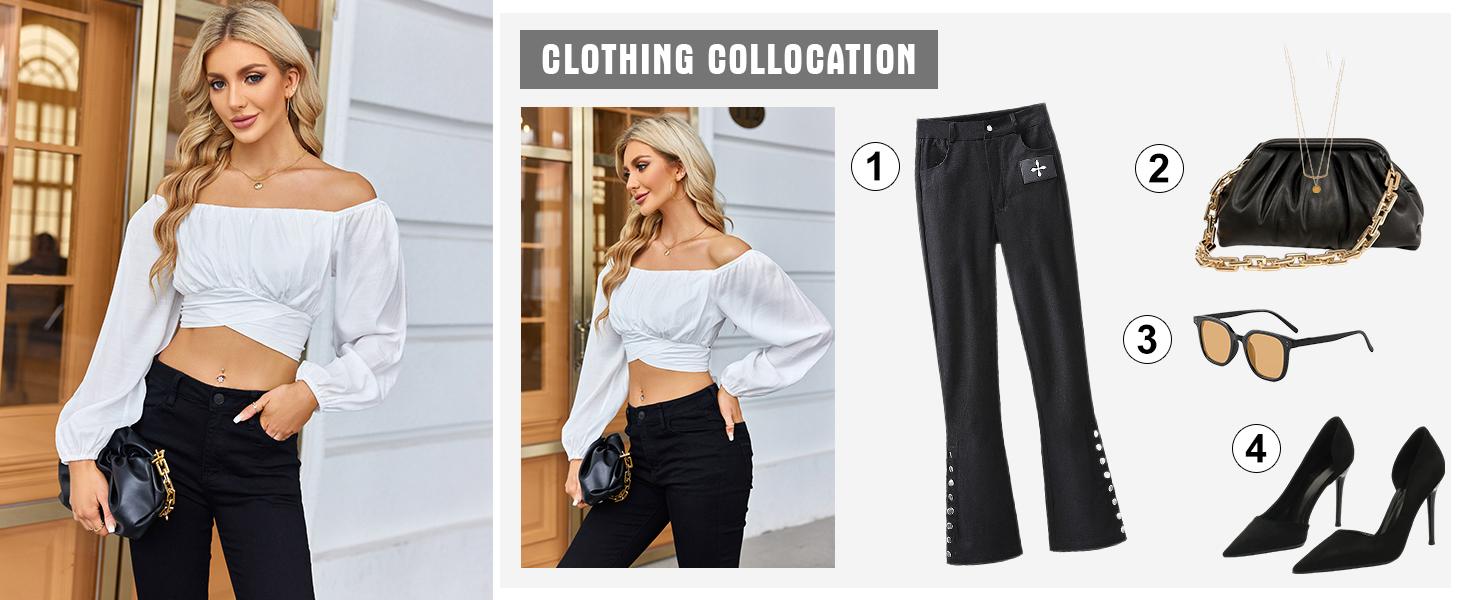 Danedvi Womens Elegant Off The Shoulder Puff Sleeve Blouse Summer Chiffon Slim Fit Party Crop Top streetwear  women Shirts Casual