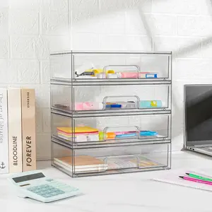 2/3/4 Pack Clear Stackable Acrylic Plastic Storage Drawers, Desk Table Drawer Organizer Bins for Home Office Organization and Storage
