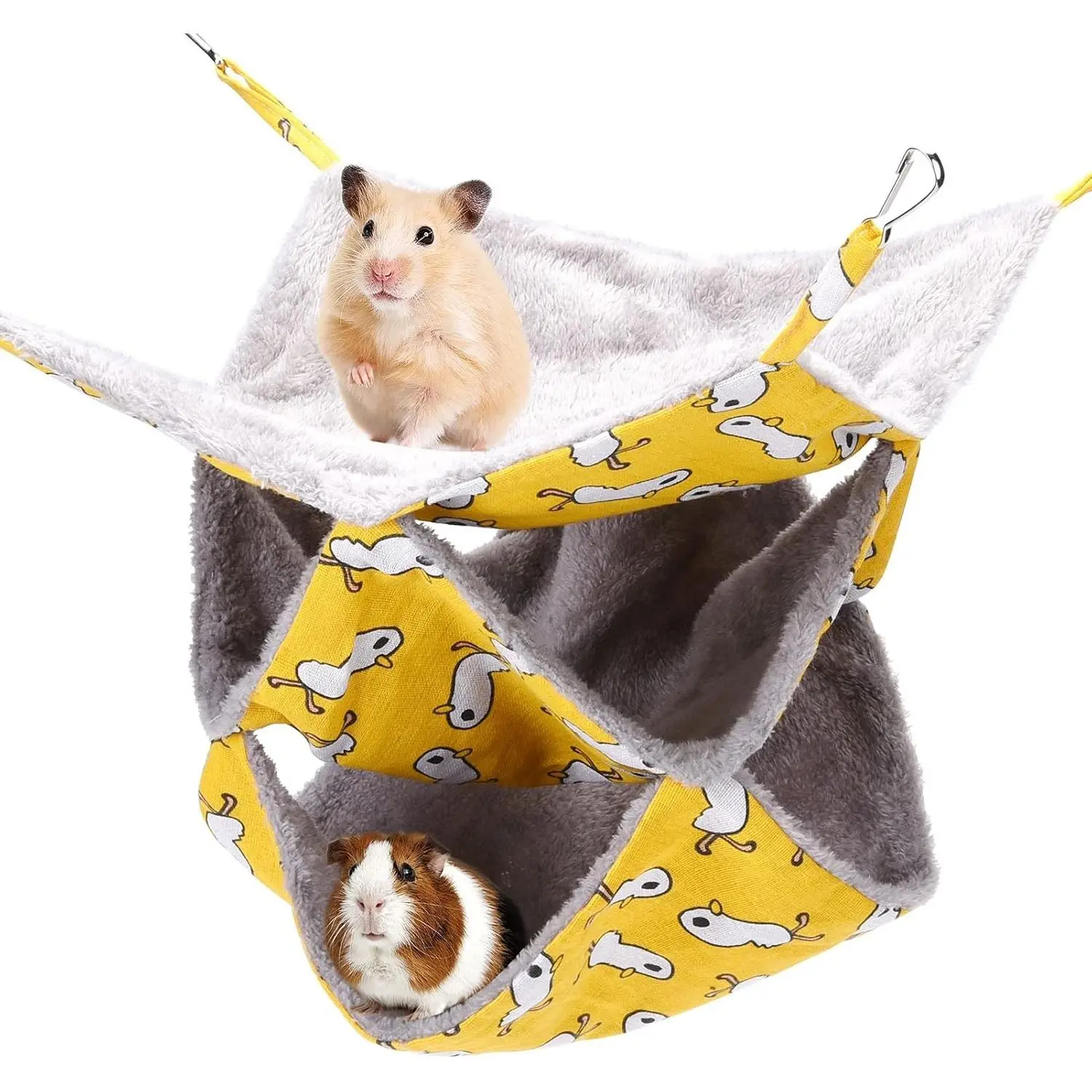 3 Tier Pet Hammocks for Cage, Ferret & Guinea Pig Accessories, 13.7x13.7 Inches, Hanging Bunkbed Rat Hammock for Small Animals Kitten Squirrel Chinchilla Parrot Yellow