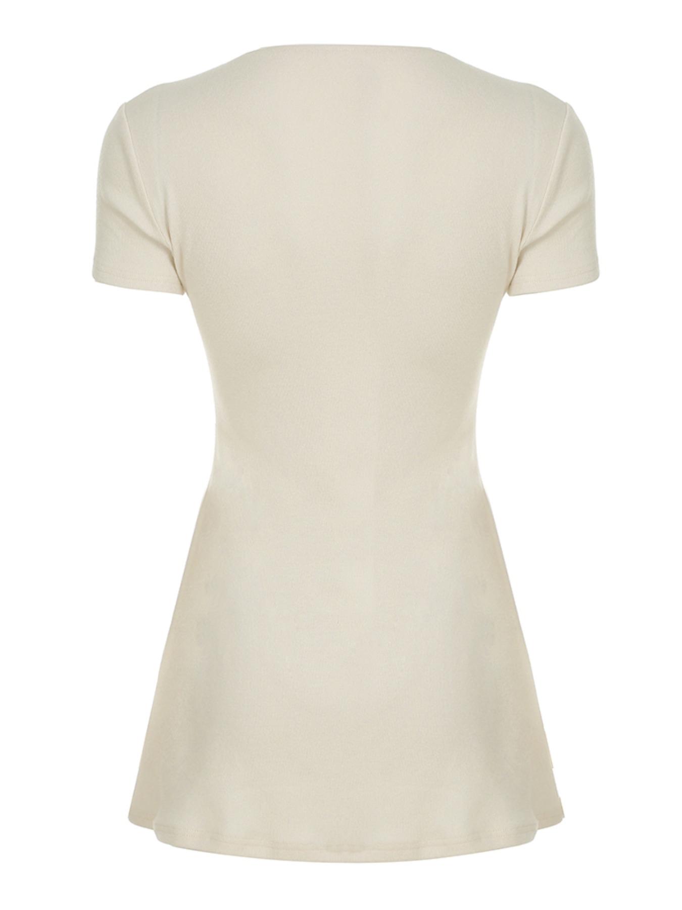 Women's Plain V Neck Button Dress, Casual Short Sleeve Dress for Summer, Fashion Women's Clothes for Daily Wear